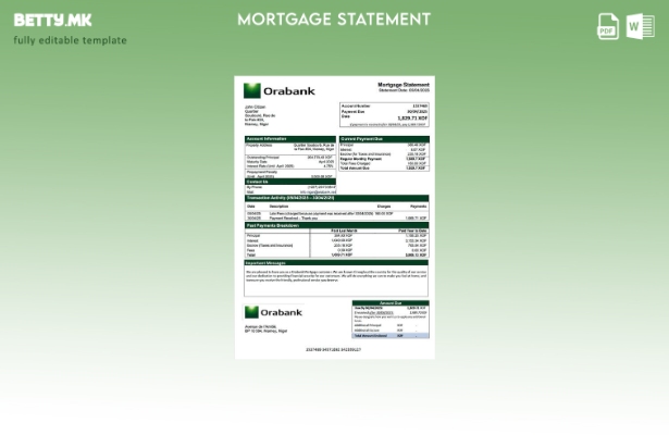 модерен стил Извод за хипотека на Нигер Орабанк Шаблон за Word и PDF